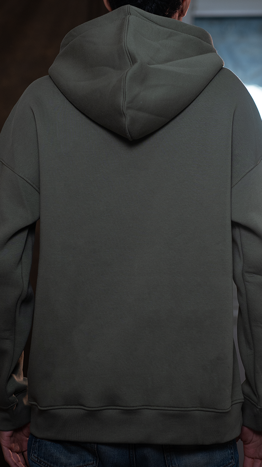 Olive Green Hoodie For Men Back Details 