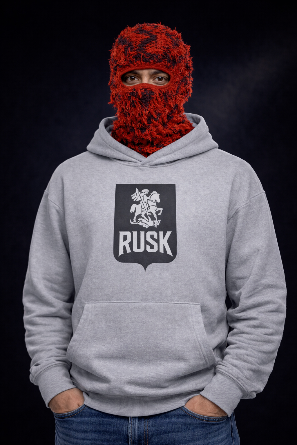 Gray RUSK signature hoodie for men with minimalist logo and confident style